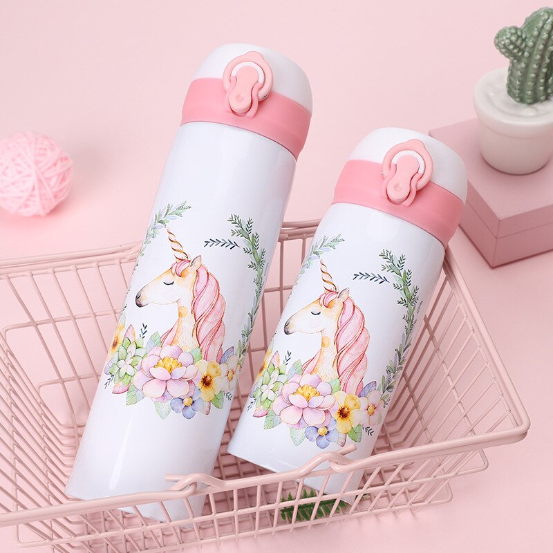 350ML 500ML Thermocup Bouncing Cover Bottle Vacuum flask Flamingo Pattern Thermal Mug Travel Thermos Cup Stainless Steel: 350ml / unicorn