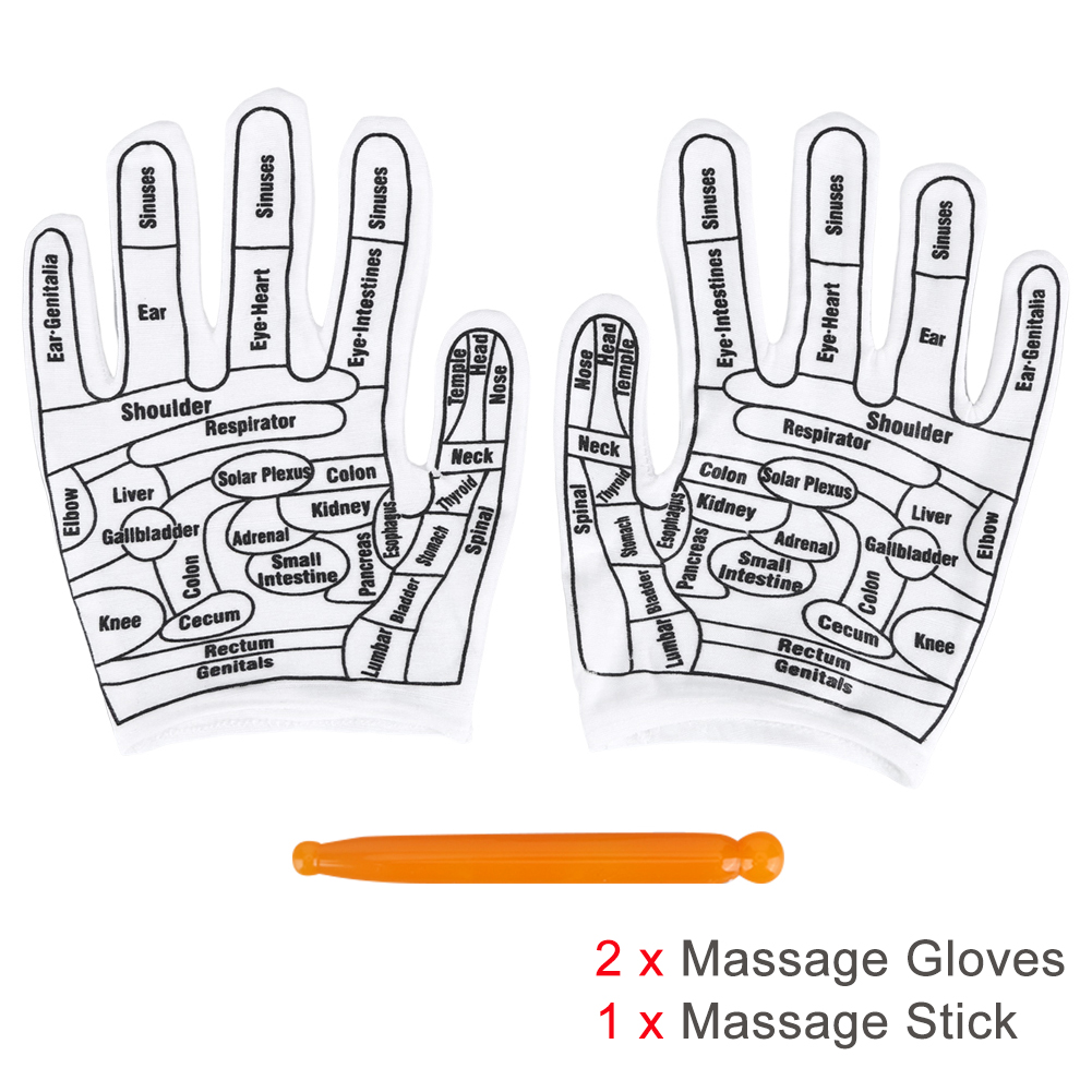 Fuß massage Akupressur Socken Akupunktur handschuhe Hand Füße Reflex zonen massage Socken Englisch Illustration Akupunktur Werkzeuge mit Massage stab: WHITE