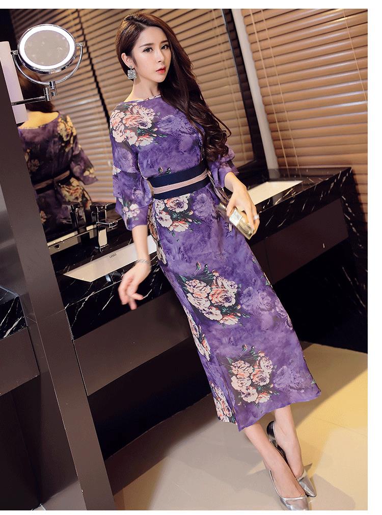 chinese traditional long dress printed retro cheongsam women chinese traditional dress qipao chinese dress: color2 / S