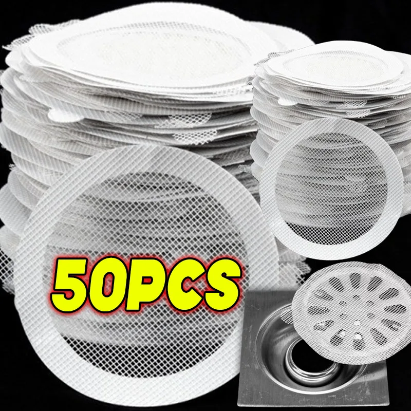 Autocollant de vidange de sol jetable, 5/50 pièces, filtre Anti-blocage, écran attrape-cheveux, bouchon de vidange, couvercle, accessoires de cuisine et de salle de bains