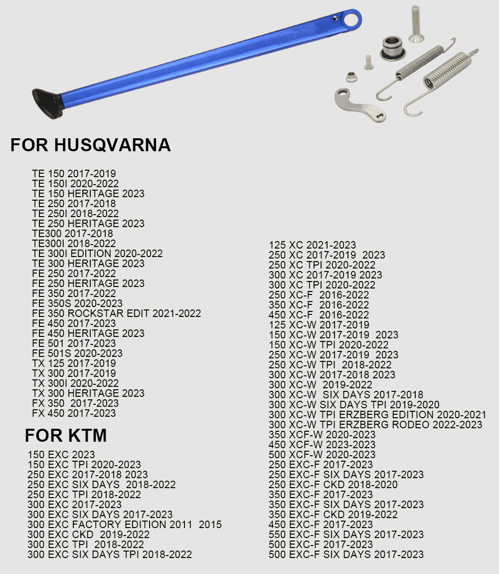 Soporte lateral de estacionamiento para motocicleta con Kit de resorte para KTM XC XCW XCF XCFW EXC EXCF -2023 para Husqvarna TE FE TX FX FS -2023: Multicolor