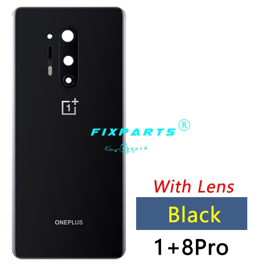 Copribatteria originale Oneplus 8 vetro posteriore One Plus 8 custodia porta posteriore sostituzione coperchio batteria Oneplus 8 Pro con adesivo: Black (8 Pro)