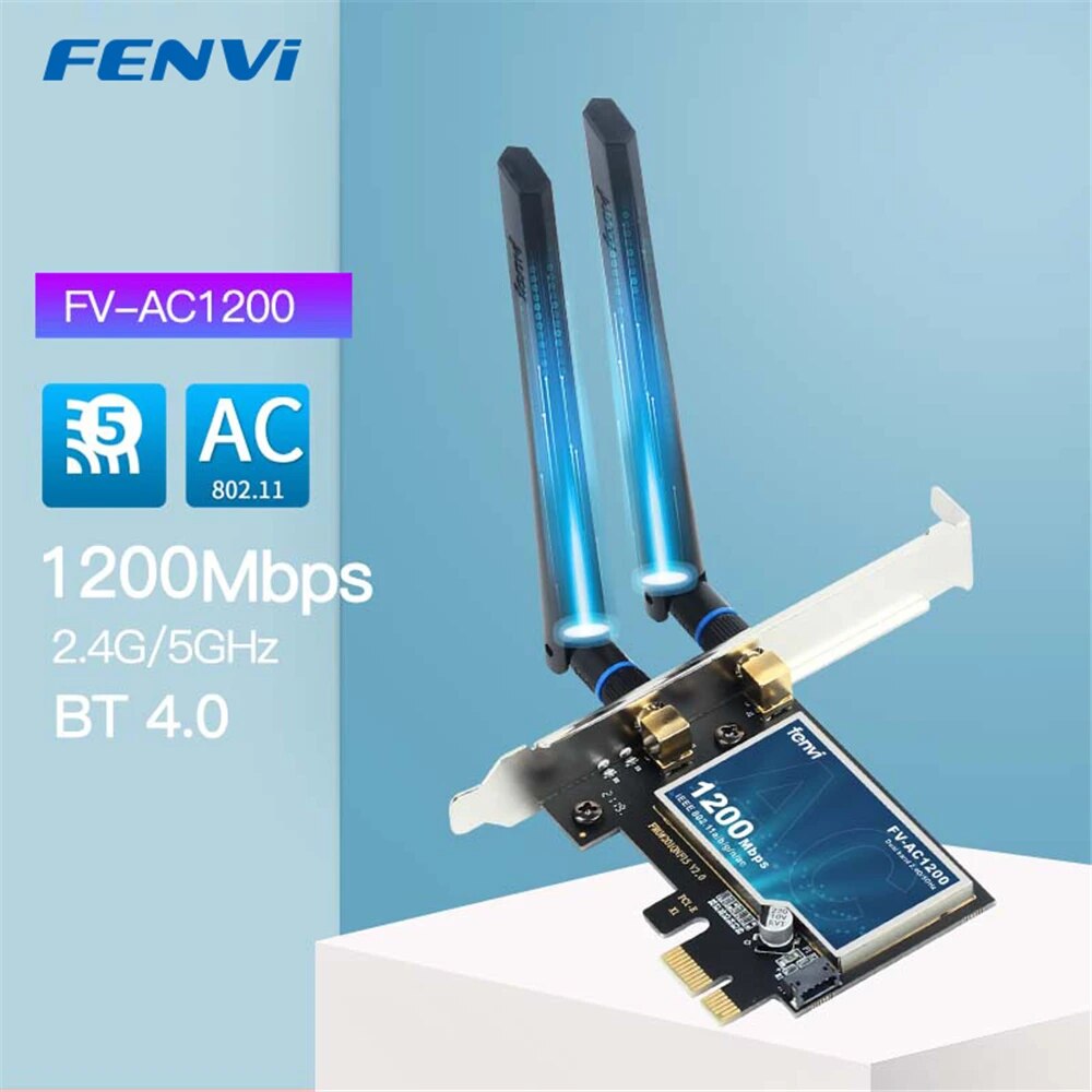 FENVI 1200Mbps Wireless WiFi Card PCIE Adapter FV-AC1200 Dual Band 2.4Ghz/5Ghz 802.11AC For Bluetooth4.0 WiFi Adapter Win7/10/11: Default Title