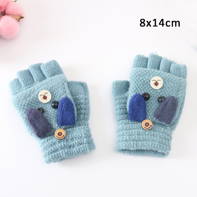 1 Paar Winter Warm Kids Jongens Meisjes Handschoenen Leuke Dier Patroon Breien Wol Mooie Half Vinger Handschoenen Voor Kinderen