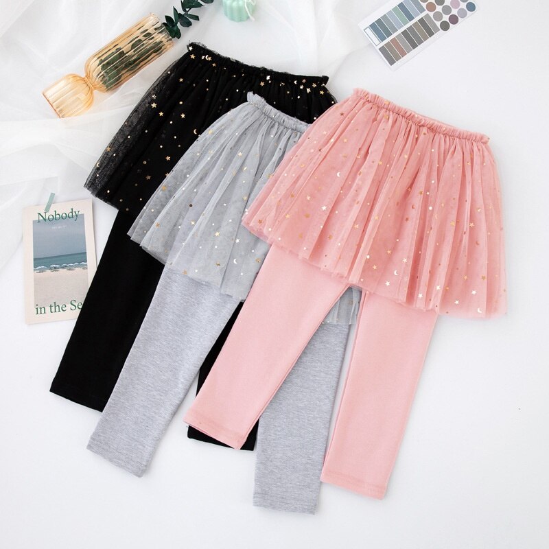 Girls Leggings with Skirt Children Spring Skinny Pants Solid Cotton Skirt-Pants Toddler Kids Leggins