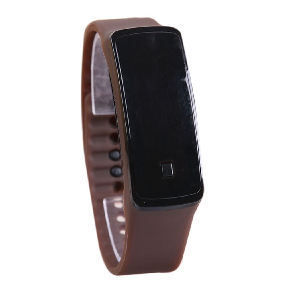 Sport LED Women Watches Candy Color Silicone Rubber Touchscreen Digital Watches Waterproof Bracelet Wrist Watch JAN88: Brown