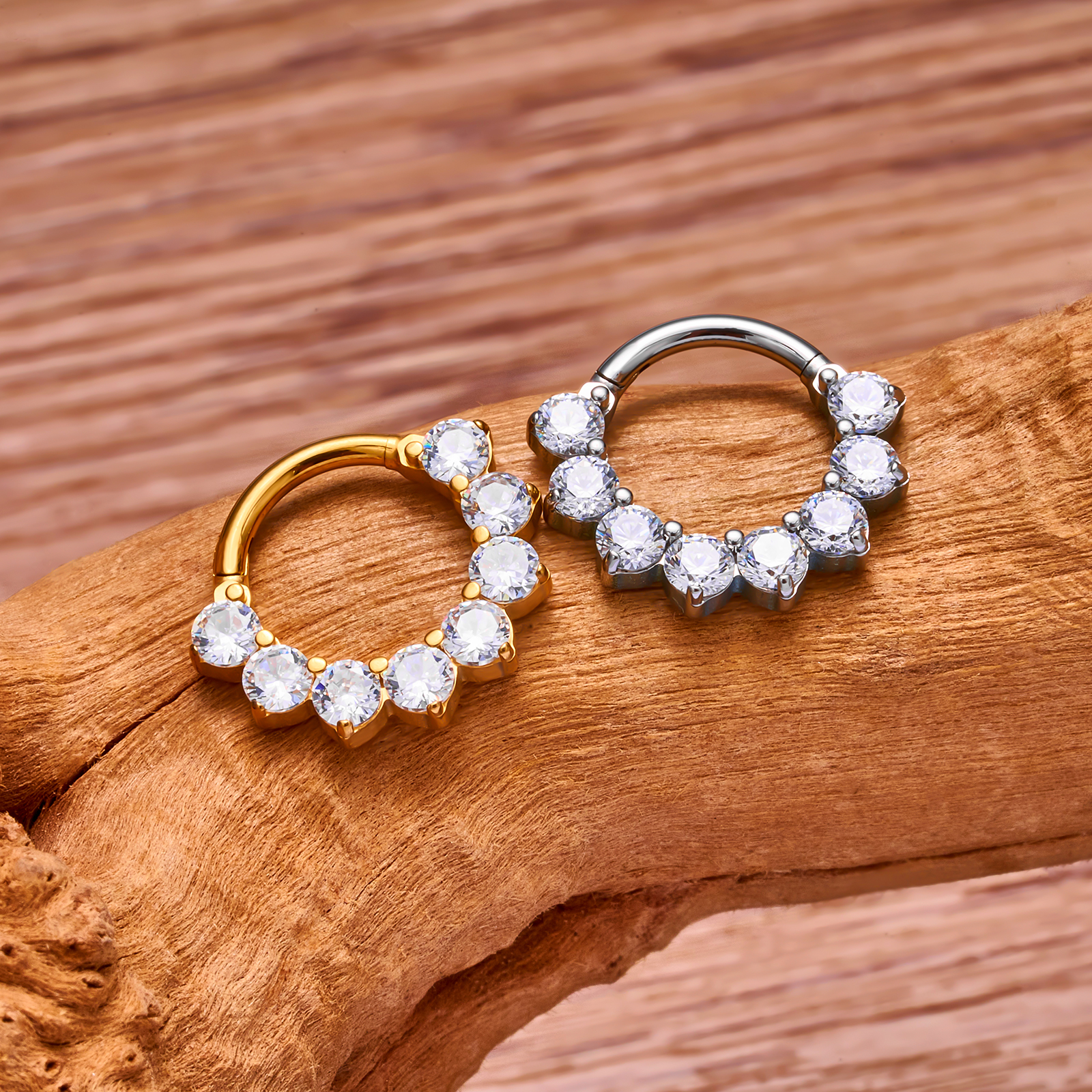 ASTM G23 Titanium Ronde CZ Piercing Septum Hoop Scharnier Neusring Kraakbeen Clicker Daith Tragus Helix Oorbellen Lichaam Sieraden