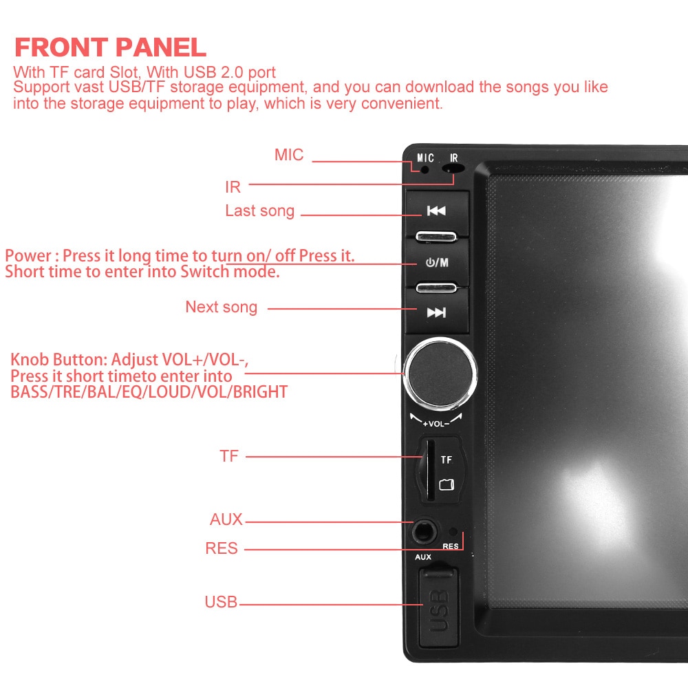 Bilradio 2 din  hd 7 " autoradio multimediaspelare 2 din pekskärm auto audio bilstereo  mp5 bluetooth usb tf fm kamera