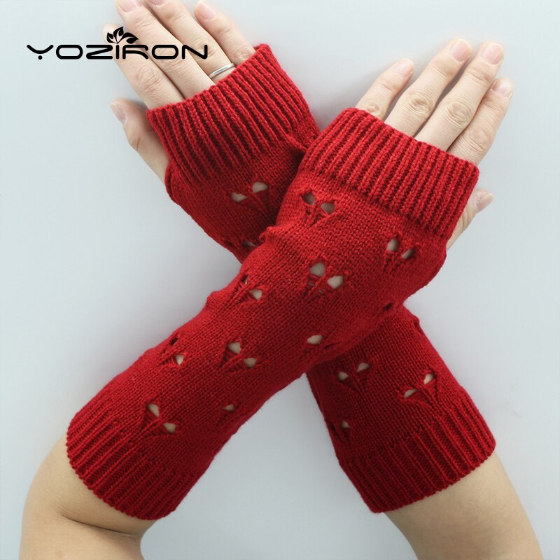 Yoziron høreformede kvinder armopvarmere vinterstrik lange ærmer handsker til kvinder piger elsker form fingerløse handsker
