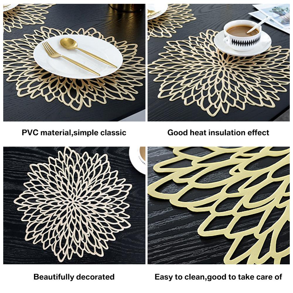 4/6/8pcs PVC Coaster Placemat for Dining Table Hibiscus Coaster Insulation Table Mats Heat Resistant Placemats Hollowed-out Mat