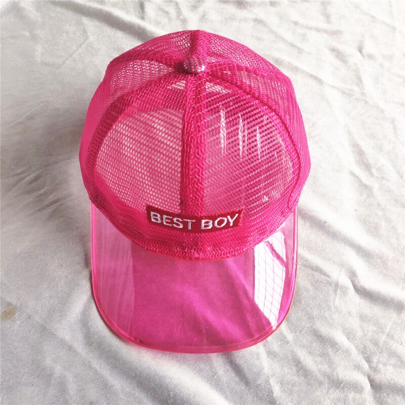 Gorras de béisbol con visera de plástico y malla para niños y niñas, gorras de béisbol con visera de plástico de PVC, Snapbacks de caramelo, Gorros: pink