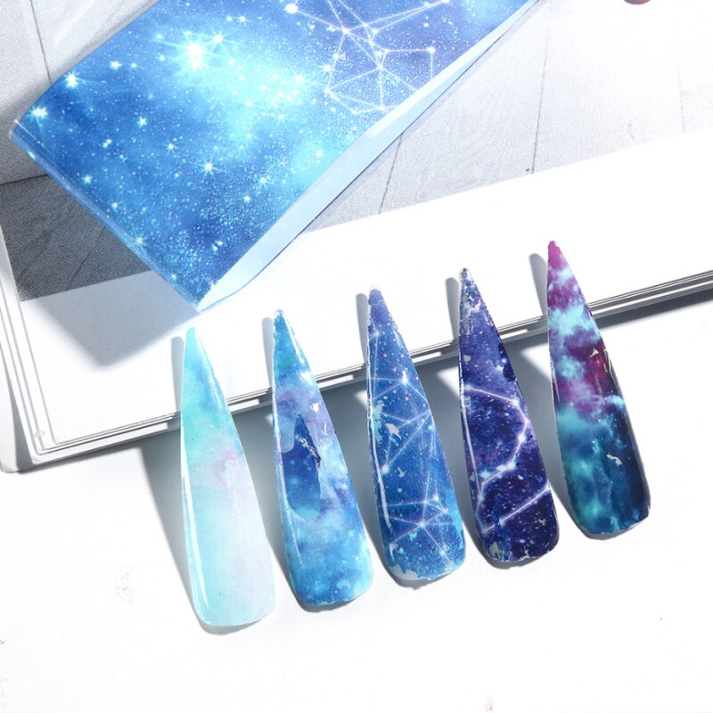 10Pcs Nail Foil Sticker Set Holographic Starry Sky Adhesive Wraps Transfer Paper Marble Shining Nail Art Decal Gel Slider