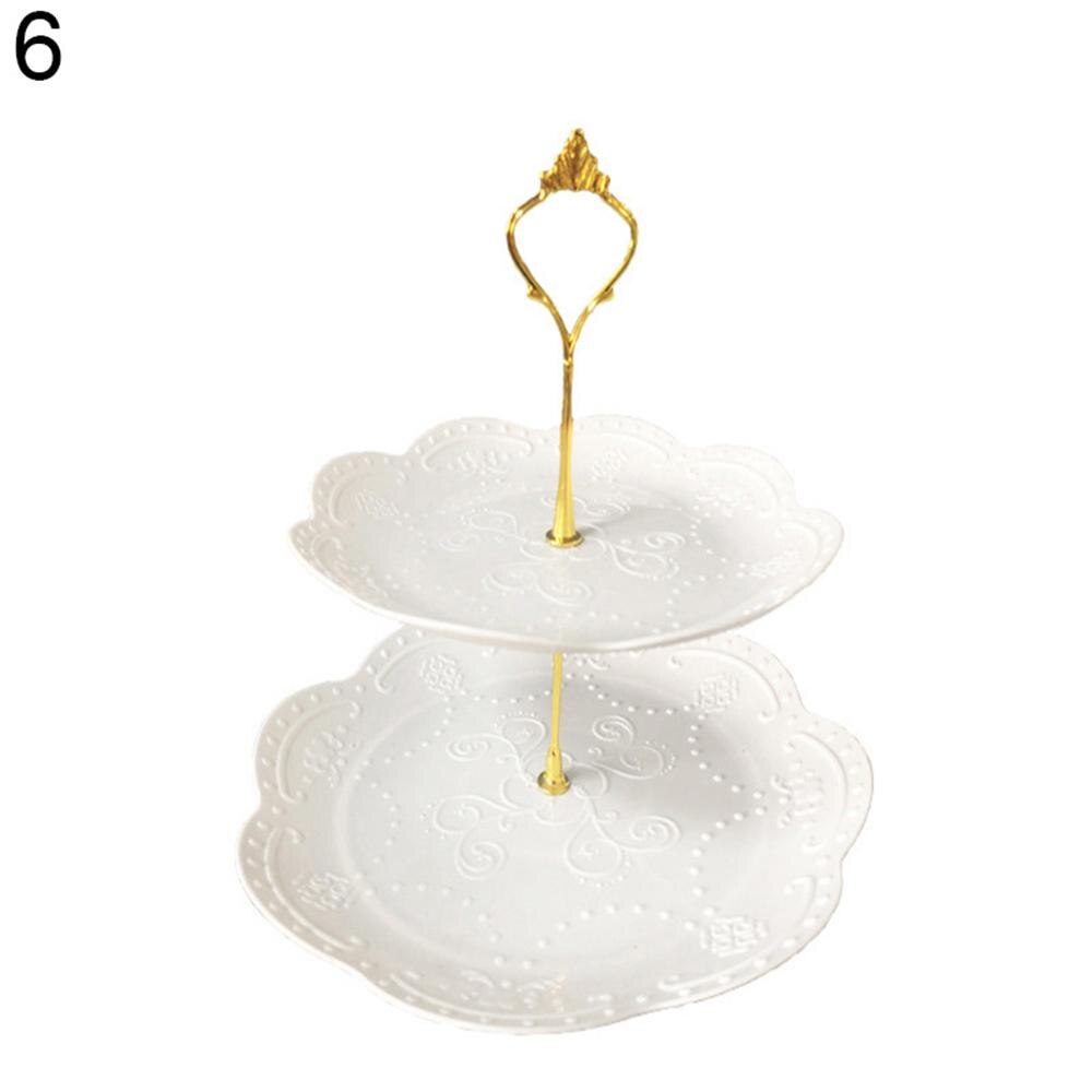 2/3 Tiers Fruit Cake Plate Holder Stand Home Festival Party Dessert Storage Rack Round/square/flower Dessert Plates Storage Rack: 6