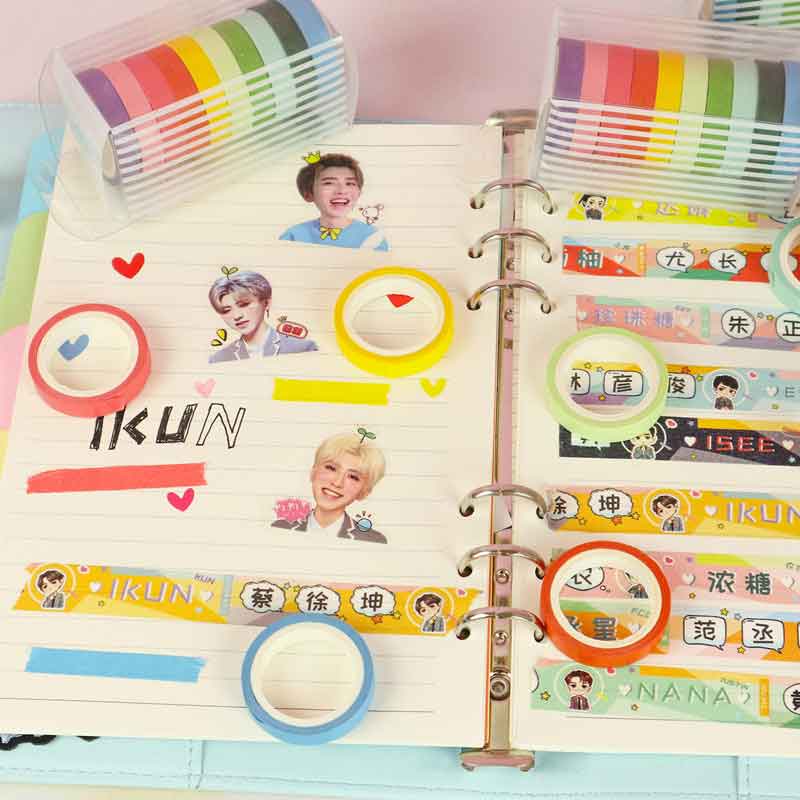 10 stk washi tape sæt dagbog scrapbooking dekorative klæbemaske maskeringstape diy regnbue farverige klæbrig skoleartikler japansk