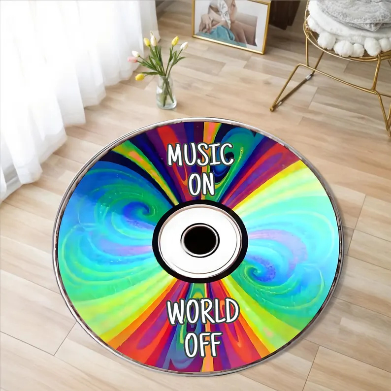 Impresso vinil registro de música tapete máquina lavável presente para amantes da música retro disco de vinil tapete redondo antiderrapante: 1200mm x 1700mm / Verde