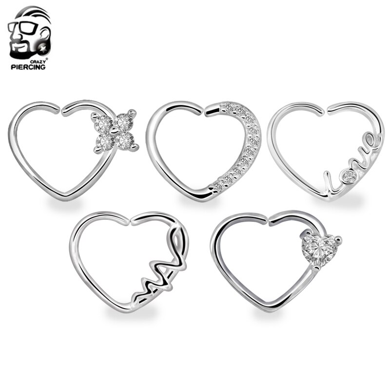 Punk Body Piercing Nose Cartilage Heart Right Closure Daith Cartil Tragus Hinged Segment Ring Body Jewelry Earrings 5 Style
