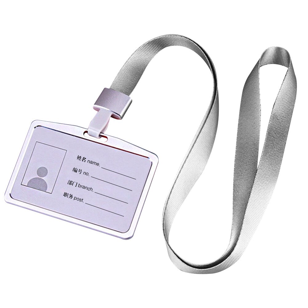 ID Badge Display Case Removable 90cm Neck Hanging Aluminum Alloy Rectangle With Lanyard Integrated Buckle Business Card Holder