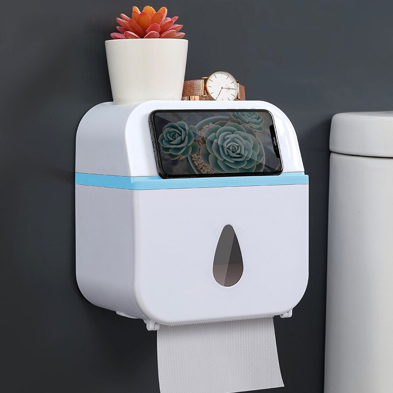 BAISPO Punch Free Waterproof Tissue Box Double Layer Storage Box Portable Toilet Paper Holder Bathroom Accessories Sets: Blue