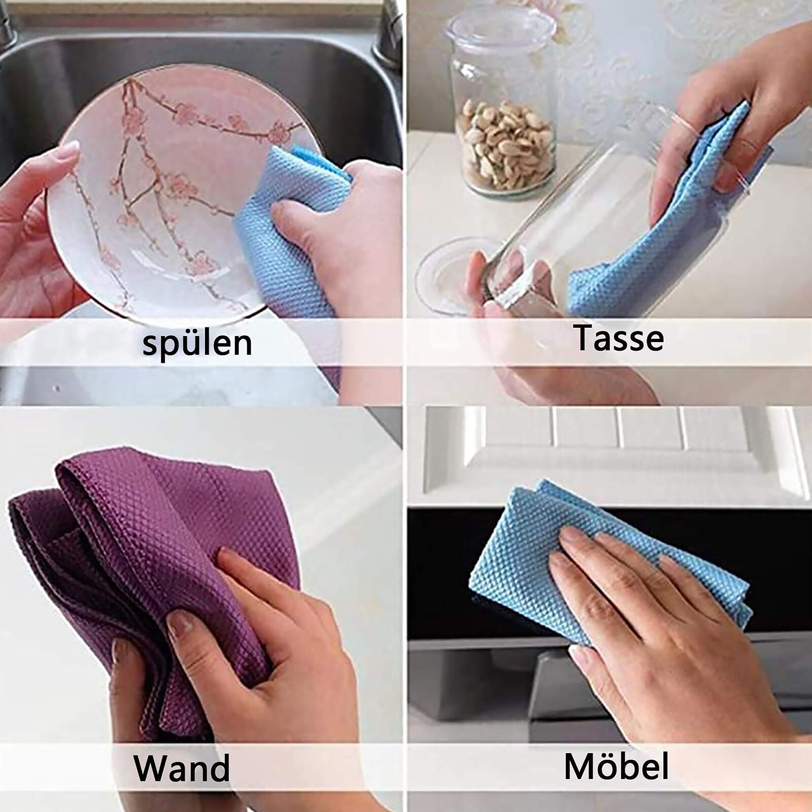 Fish Scale Cloths 11 Pcs Super Absorbent Kitchen Cleaning Rags With Brush Reusable Washable Super Absorbent Dish Cloths Kitchen