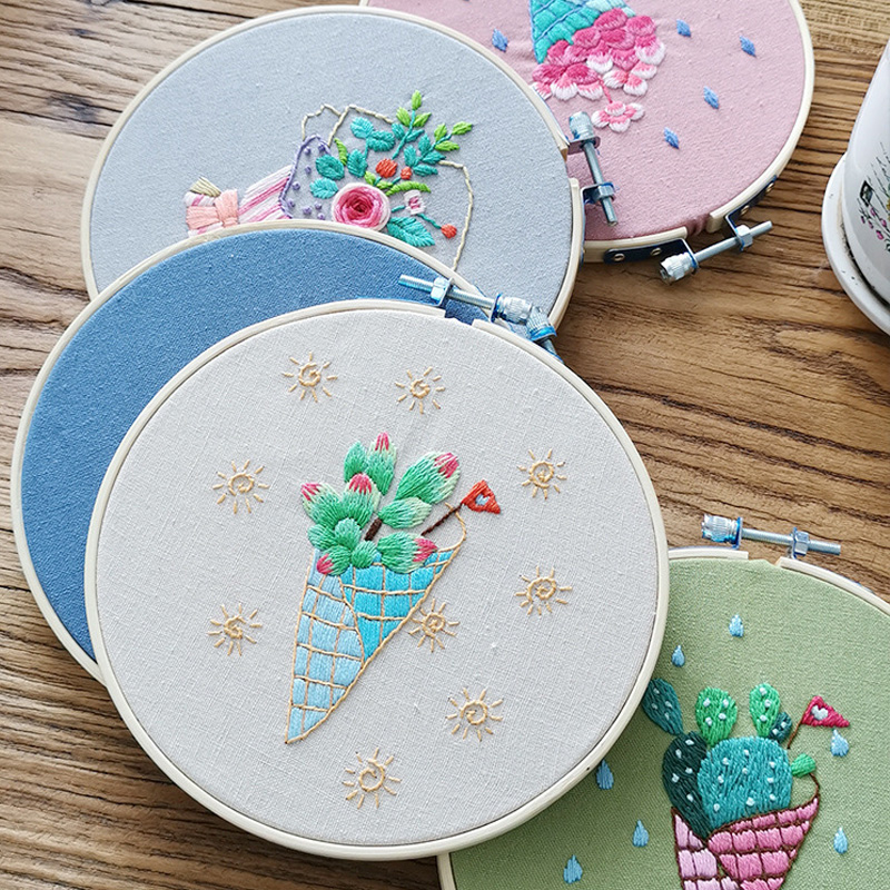 Enkel blomma växt gör det själv broderi kit tryckt blomma handarbete korsstygn set med båggunga konst handarbete hantverk heminredning