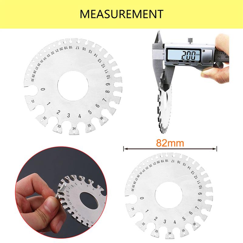 Round AWG SWG Wire Gauge Thickness Ruler Gauge Diameter Stainless Steel Measurer Tool Welding Gauge Wire Thickness Meter