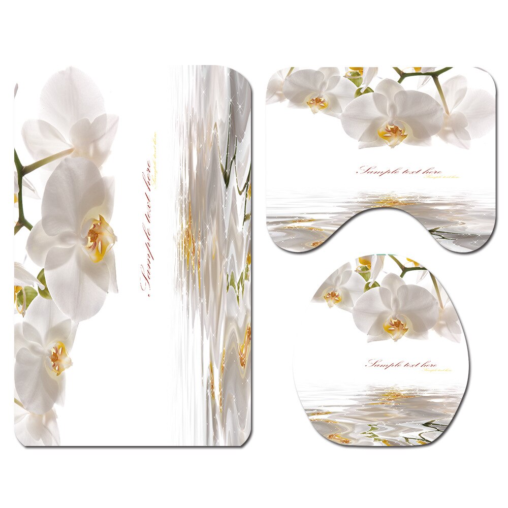 180 x 180cm natuurbloemen waterdichte polyester douchegordijnen badkamergordijnen sets toiletmat antislip badmat set: D 3 stuks