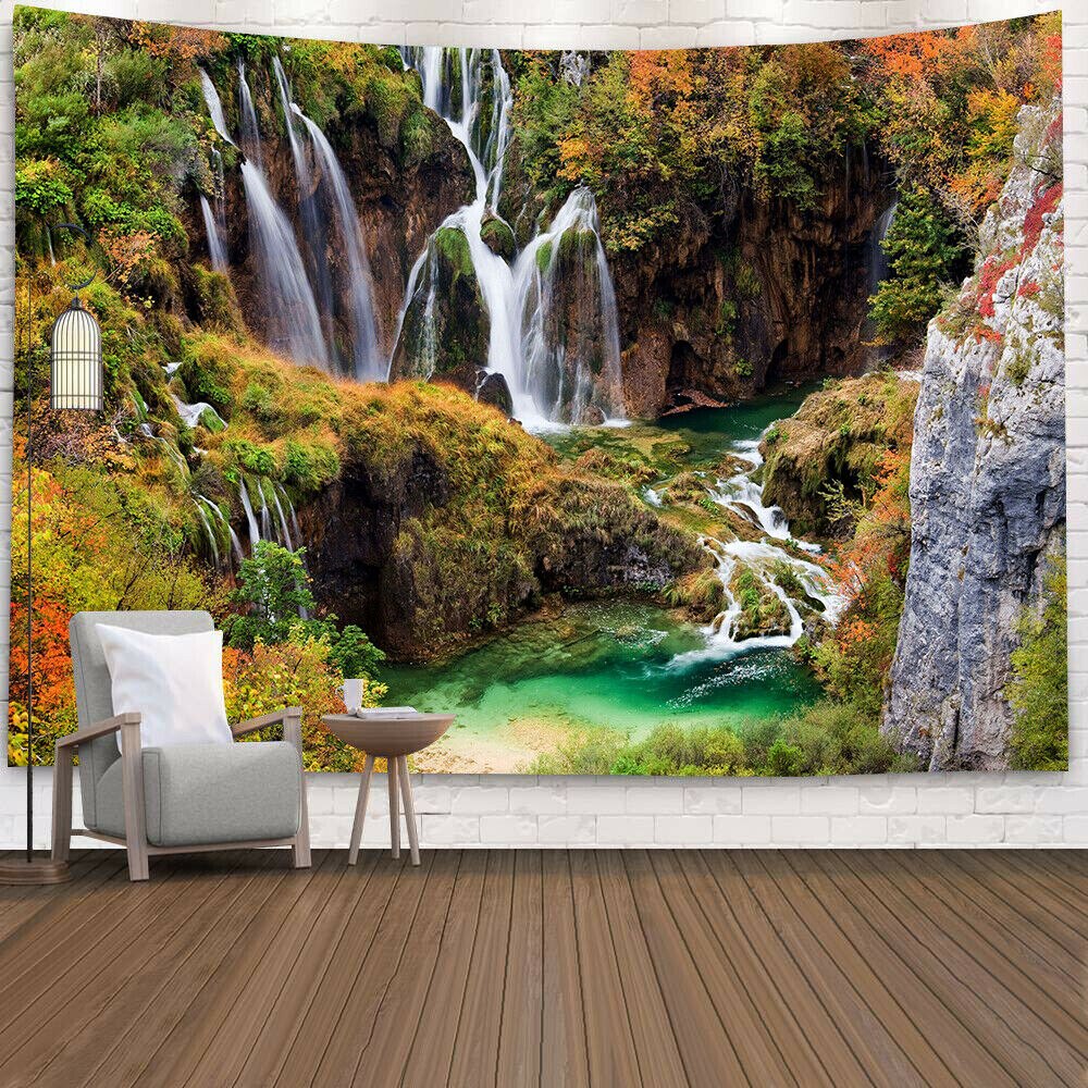 Tapiz de Río y bosque, colcha colgante de pared, colcha Hippie gitana, funda decorativa para el hogar: 7