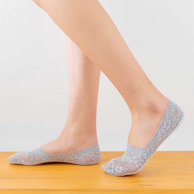 Solid Color Women Socks Silicone Shallow Women Lace Slipper Ankle Socks Invisible Seamless Low Cut At Socks Short Sock