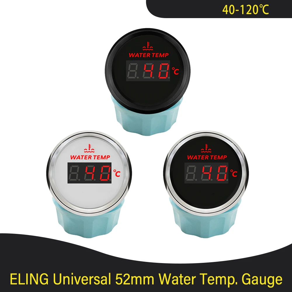 Wasserdichter Marine 52 mm Wassertemperaturanzeige Temperaturmesser 40–120 ℃ mit roter Hintergrundbeleuchtung für Auto, Stiefel, LKW, Universal-, 12 V, 24 V