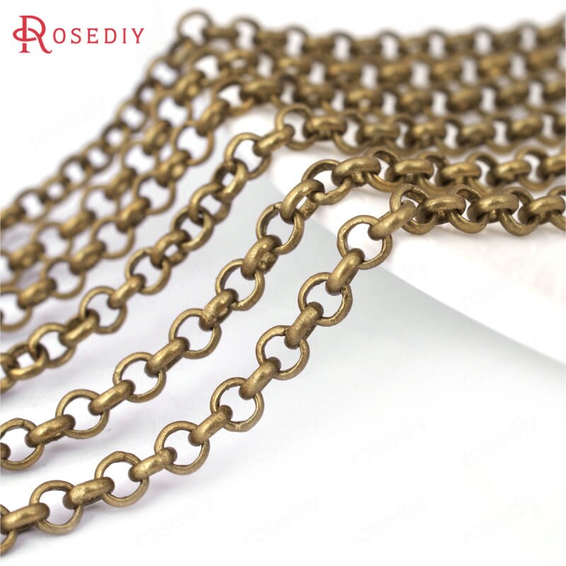 (15900)2 Meters 2MM 3MM 3.8MM Brass Round Link Chains Necklace Chains Jewelry Making Supplies Diy Findings Accessories: 3.8MM-Antique Bronze