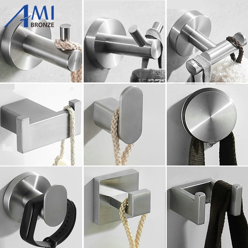 304 Brushed Stainless Steel Single Robe Hook Wall Mounted Towel Hook Clothes Hook Bathroom Hardware