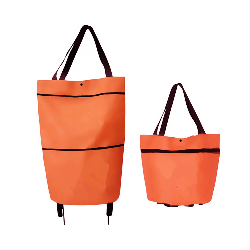 Foldbar indkøbsvogn tote taske 2 in 1 foldbar indkøbskurv bærbar foldbar indkøbsvogn trolley tote bag: Orange