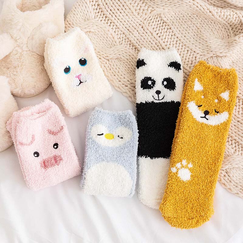 Plus Velvet Thick Wool Socks Women Winter Warm Cotton Inner Socks Candy Color Casual Fluffy Home Floor Socks Sokken