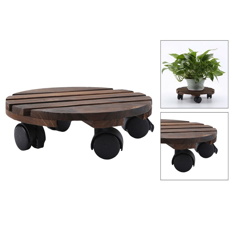 Movable Plant Stand Caddy Round Flower Pot Wooden Trolley Mover With Wheels