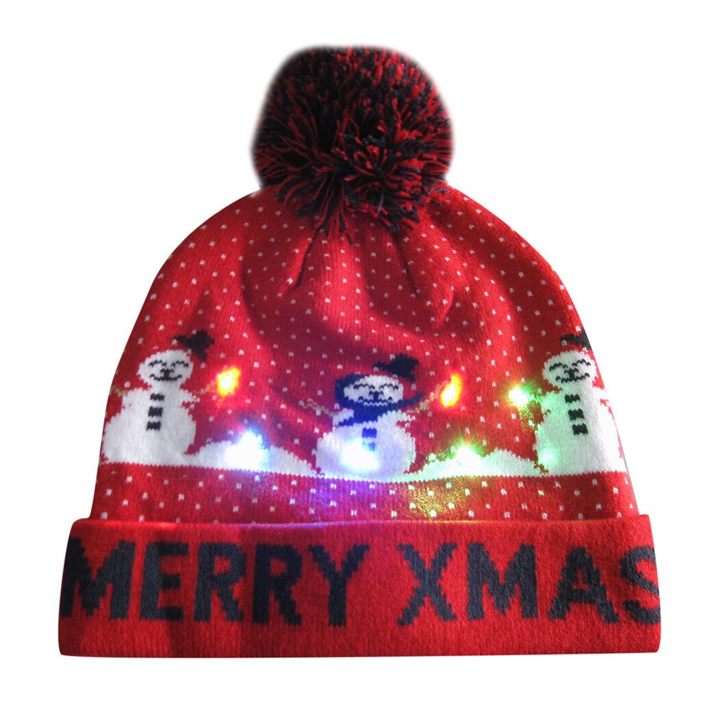 LED Luminous Christmas Hats Beanie Sweater Christmas Santa Hat Light Up Knitted Hat For Kid Adult For Christmas Party 9109: C