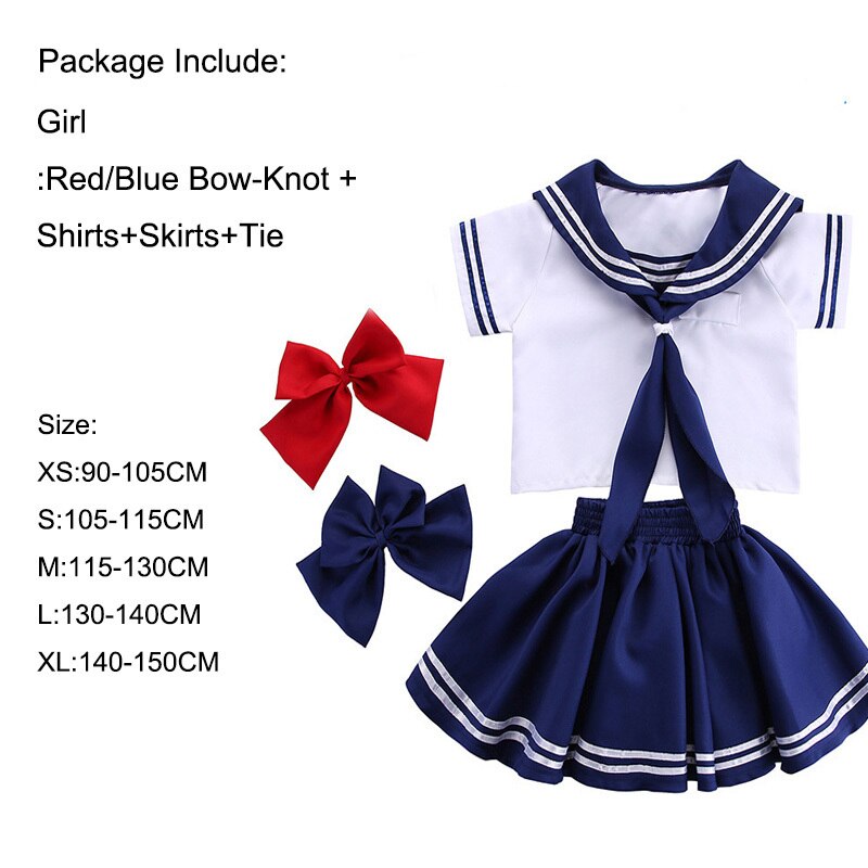 Sømand skoleuniform japansk skolepige nederdel baby pige dreng cheerleader fancy tøj hold bære koreansk børn kostume: Pigedragt / Xl