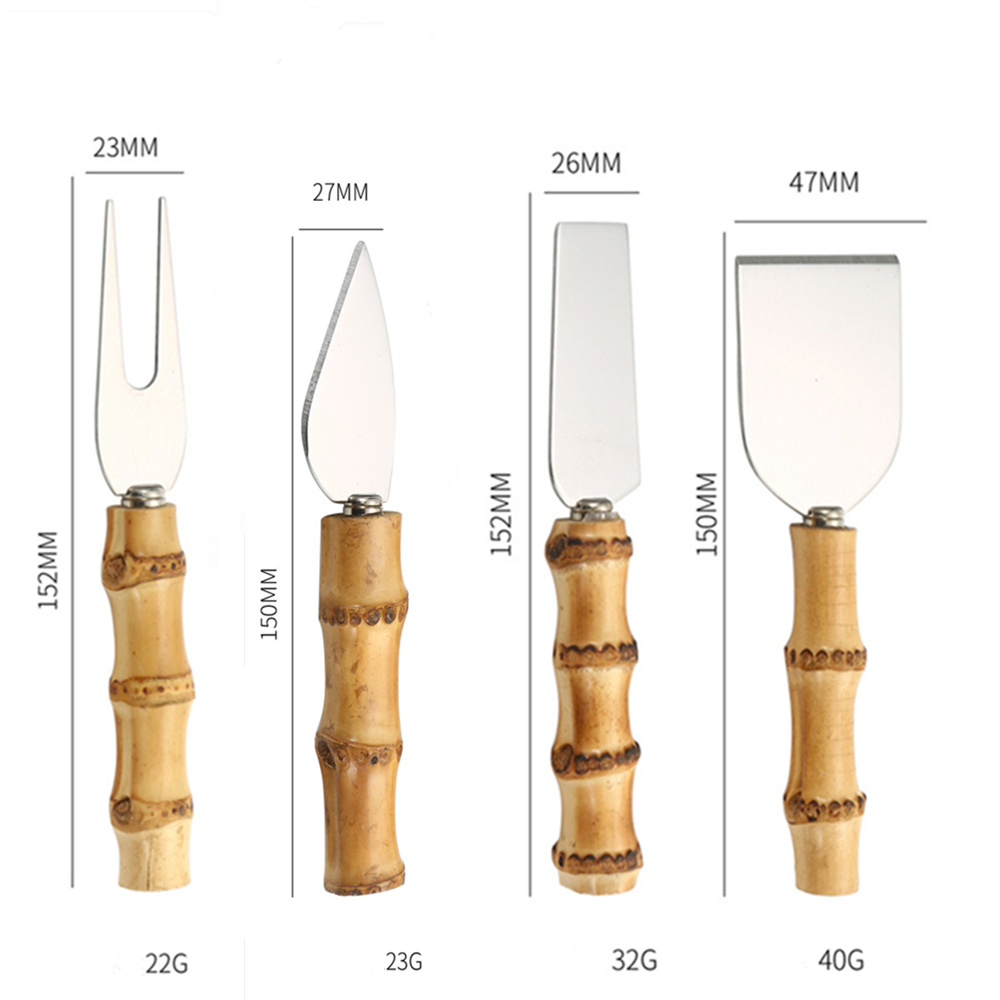 Bamboo Cheese Knives Set Cheese Cutlery Steel Stainless Cheese Slicer Cutter Mini Knife,Butter Knife,Spatula& ForK: light green