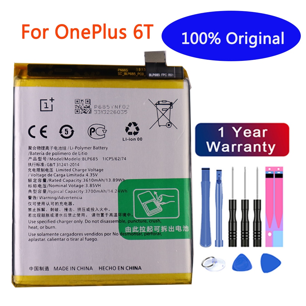 Original-Ersatz Telefon Batterie Für OnePlus 6T A6010 BLP685 3700mAh Ersatz Li-Ion Batterien Kostenlose Werkzeug