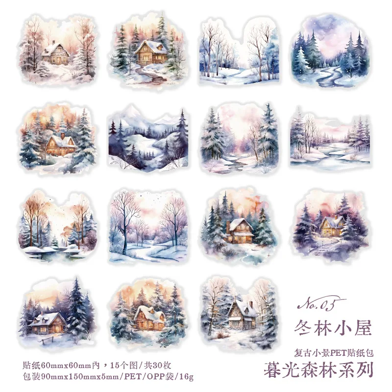 30 unids/bolsa pegatinas transparentes bolsa Crepúsculo bosque serie arte paisaje álbum de recortes diario basura Collages decorativos: Morado