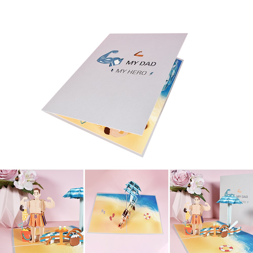 Father's Day 3D Greeting Card Pop-up Birthday Card Expressing Gratitude With Envelope Children DIY Card