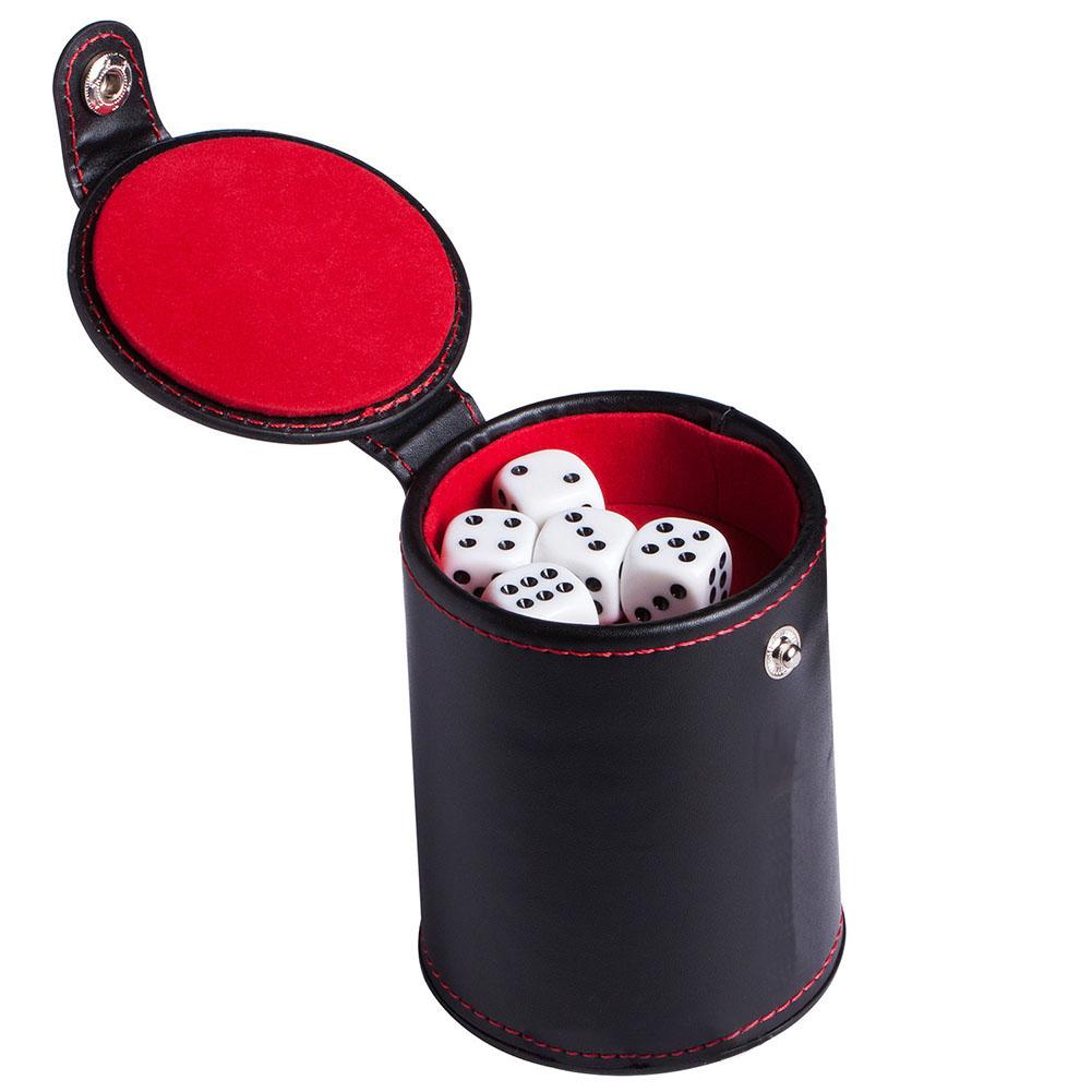 Pu Leer Zwart Dobbelbeker Met Opbergvak Flanel Ruisonderdrukking Dobbelstenen Cup Bar Party Spel Levert