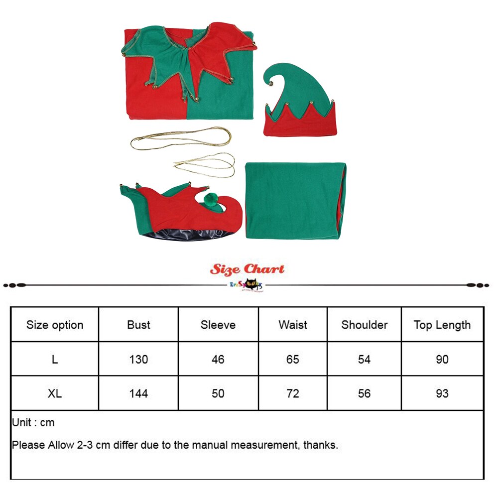 Eraspooky Unisex Plus Size Christmas Elf Cosplay Santa Claus Costume Santa Helper Suits For Adult Men Women Year Fancy Dress