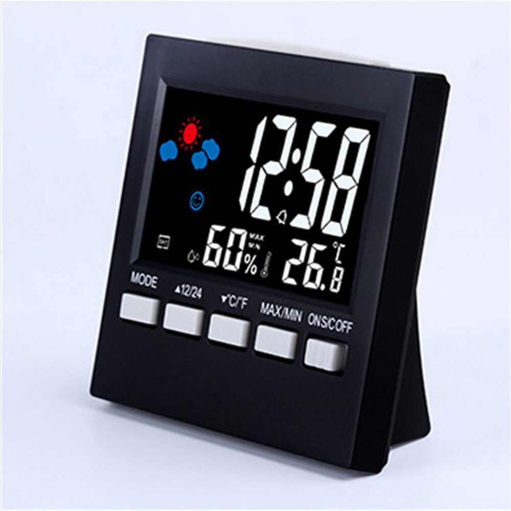 style Weather Clock Digital Display Thermometer humidity clock Colorful Screen LCD Alarm Calendar Weather Pop: black