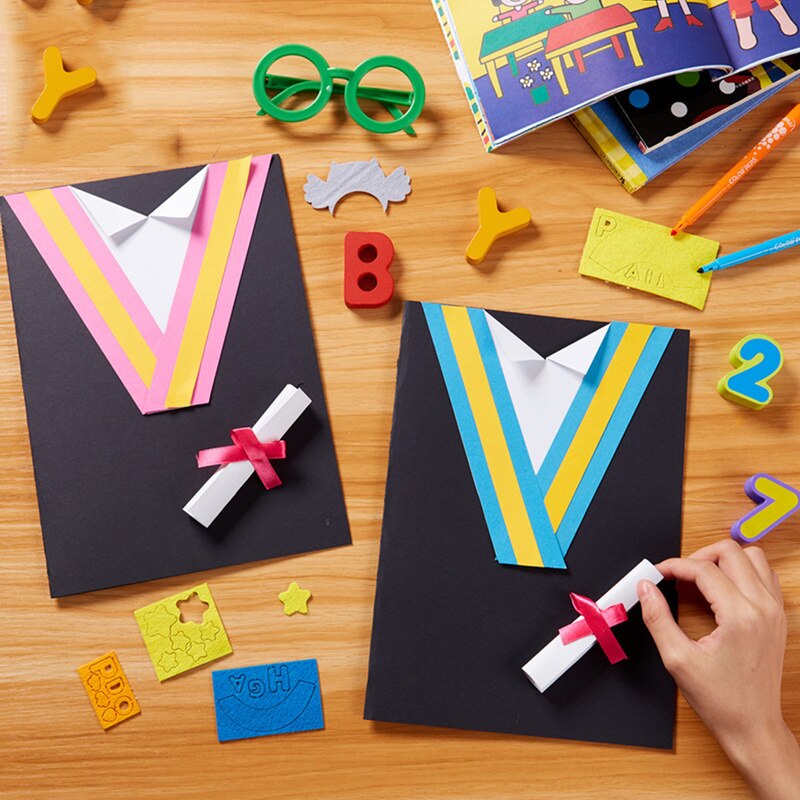 Handmade Graduation Dress Card DIY Craft Material Kindergarten Educational Tool Wedding Birthday Graduation Cards Invitations