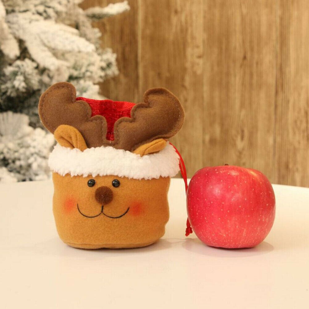 1Pcs Kerst Kids Candy Pouch Tassen Santa Sneeuwpop Elanden Xmas Bag Koord Opbergtas Xmas Decor