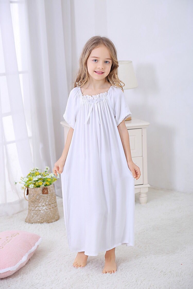 Ropa de dormir para niñas, camisones de princesa de algodón, color blanco y rosa, novedad, Verano