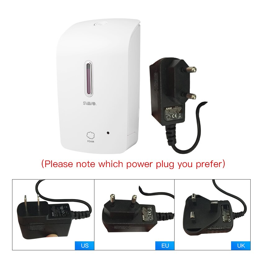 SVAVO 1000ml Automatic Foam Soap Dispenser Wall Mounted Infrared Smart Sensor Bathroom KitchenShower Shampoo Foam Soap Dispenser: white with adaptor