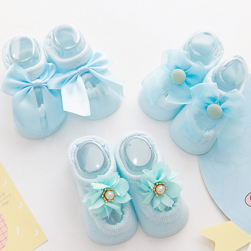 Baby Boat Bow Tie Cotton Socks Hole Girls Slippery Floor Lace Flower