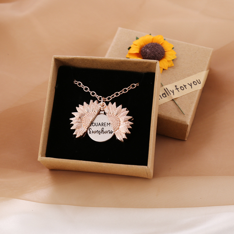 You Are My Sunshine-collares de girasol para mujer, cadena larga de Color rosa dorado y plateado, flor de sol, colgante femenino, joyería: Rose With Box