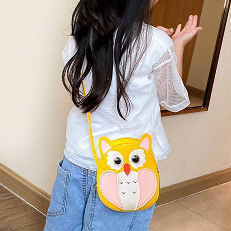 Kids Girl Cartoon Owl Shoulder Crossbody Bag PU Leather Satchel Small Tote Coin Purse